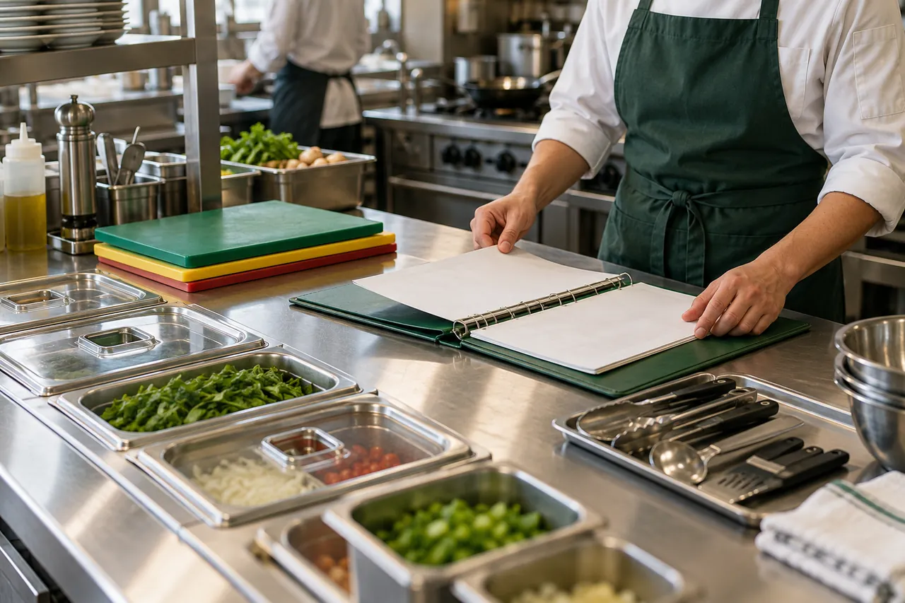 Ilustração de organização de procedimentos em uma cozinha de restaurante